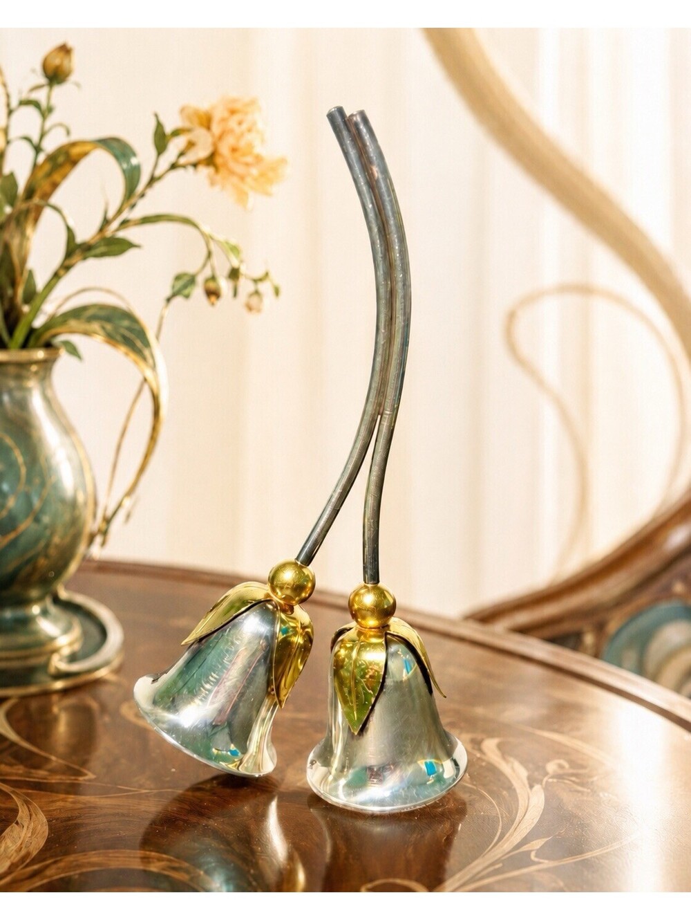 William Adams Brasil 1970s Double Flower Bells Eberle Blossom Silverplate, 6.5”